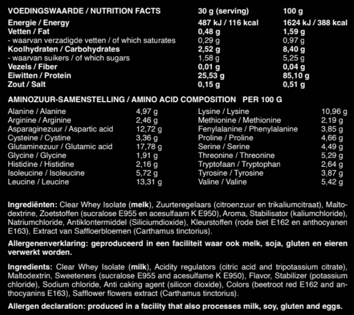 Whey Isolate Juice - Proteine Poeder - Clear Whey Isolate - Heldere Eiwitshake - Aardbei/Cranberry/Framboos - 17 Shakes - 420 Gram